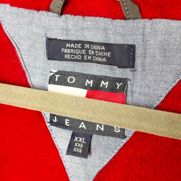 Y2K Tommy Hilfiger Mens Pullover Anorak Jacket Hoodie Red Gray XXL Spellout - Picture 9 of 13